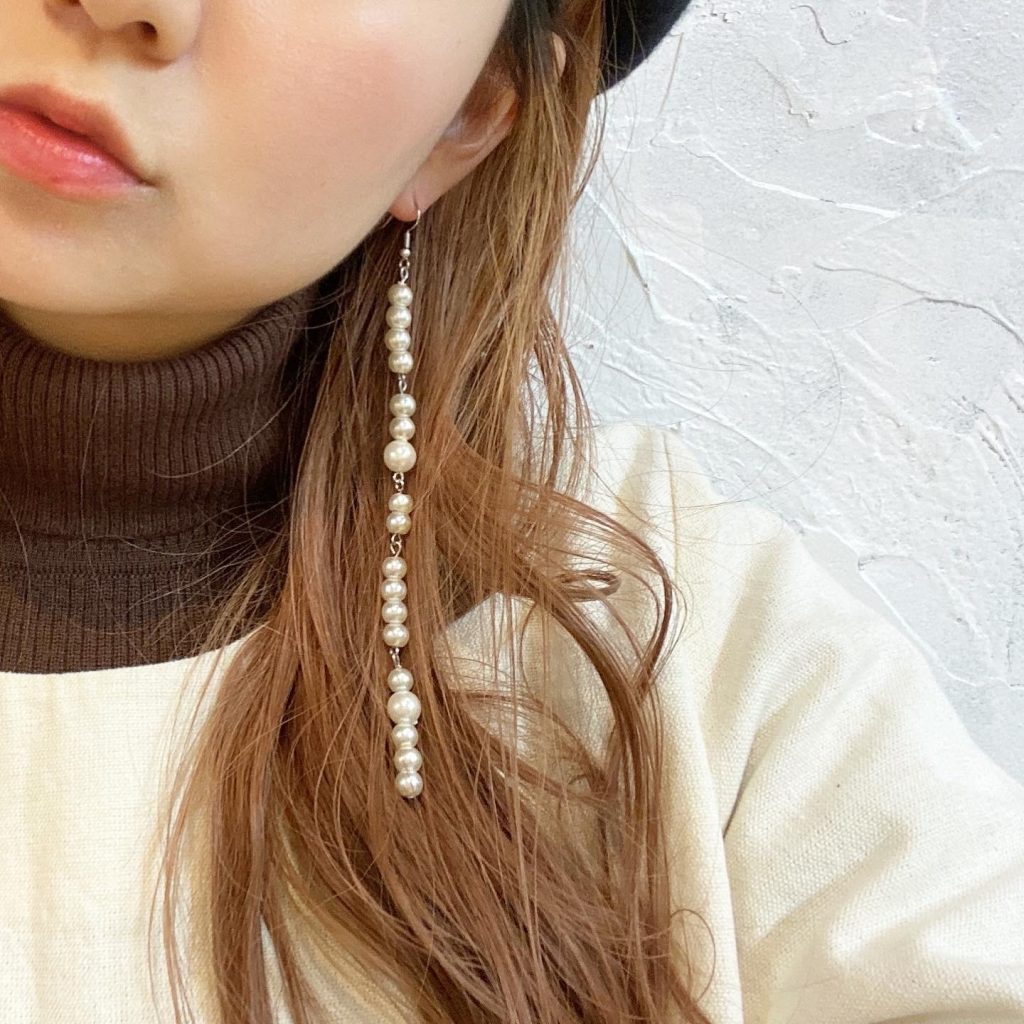 アクセサリー作家saki パールの長めのピアス